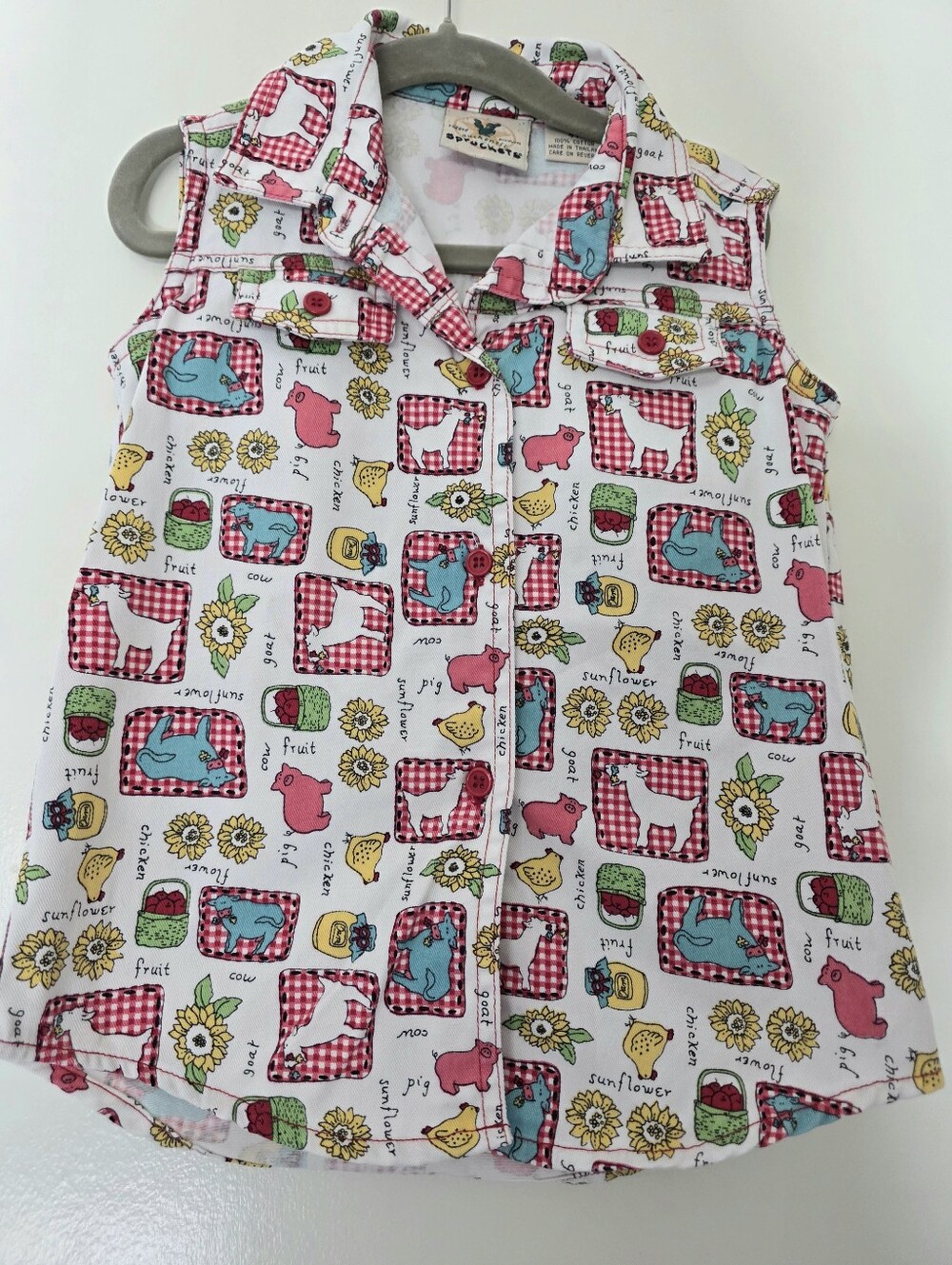 VINTAGE Sprockets Farm Scene Cotton Vest Girl Sz 4T Sleeveless Button Front EUC